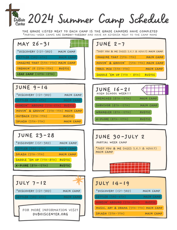 Summer Camp Schedule 2024 DuBois Center